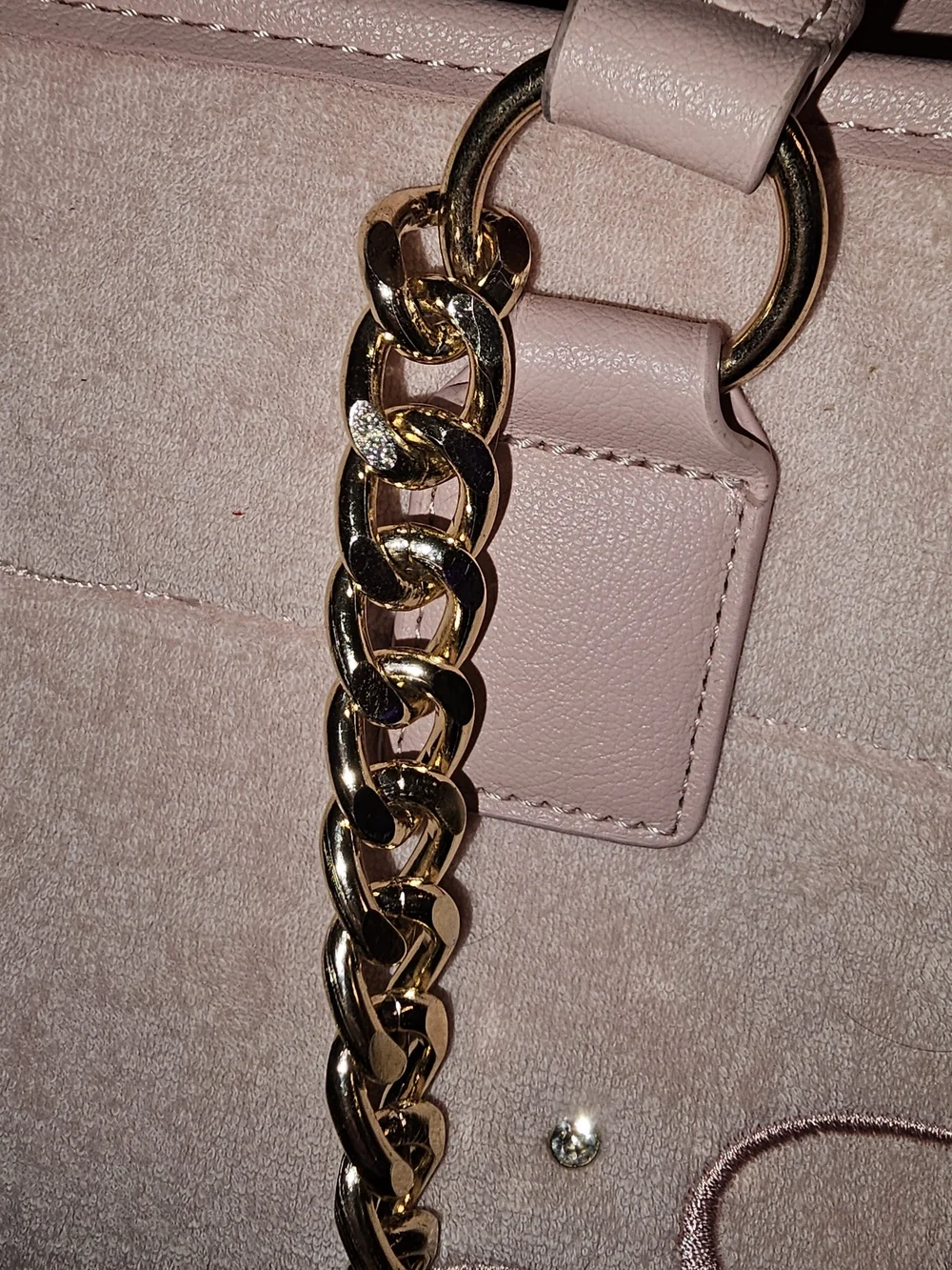 Juicy Couture Pale Pink Velvet Tote with Gold Chain & Cherry Charm